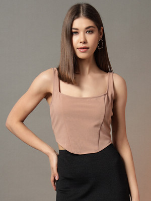 TREND ARREST Casual Solid Women Beige Top
