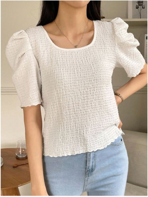 JC JUMMY COUTURE Casual Self Design Women White Top