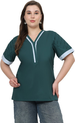 MASSIDESIGN Casual Color Block Women Green Top