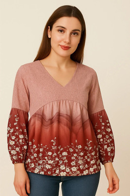 progreto Casual Printed Women Maroon, Multicolor Top