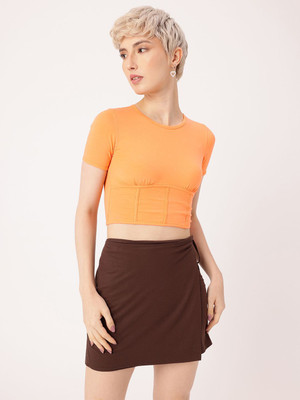 Dressberry Casual Solid Women Orange Top