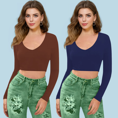 Maheshvi Casual Solid Women Dark Blue Top