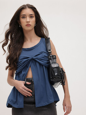 Roadster Casual Solid Women Blue Top
