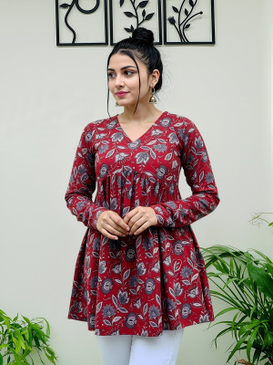 Maheshvi Casual Floral Print Women Red Top