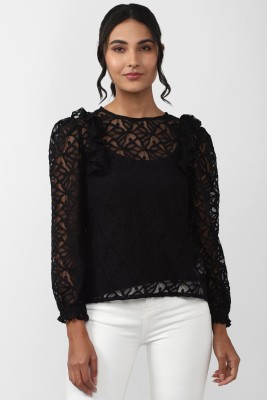 FOREVER 21 Casual Laser Cut Women Black Top