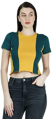 Zaristaa Casual Self Design Women Yellow, Green Top