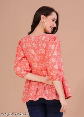 shri siddhi vinayak Formal Self Design Women Orange Top