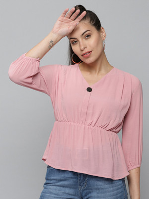SHOWOFFFF Casual Solid Women Pink Top
