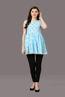 Diamoon Casual Printed Women Light Blue, White, Black Top