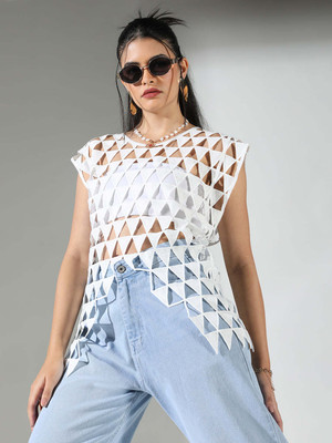 SHOWOFFFF Casual Self Design Women White Top