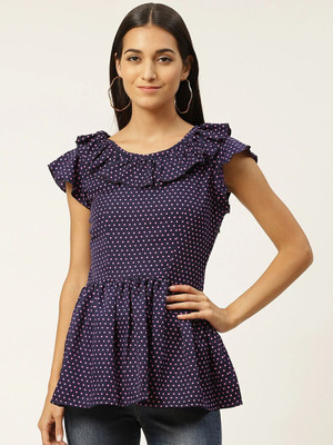 VYMO Casual Polka Print Women Dark Blue Top