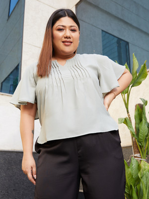 CURVE BY KASSUALLY Casual Solid Women Grey Top