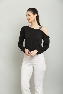 Raabta Fashion Casual Solid Women Black Top