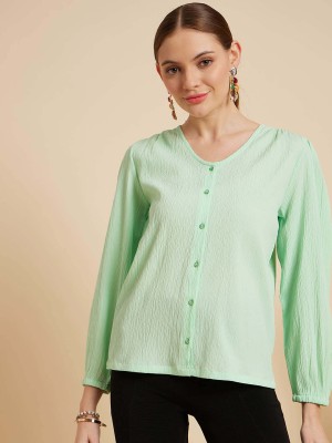 MINT STREET Casual Solid Women Green Top