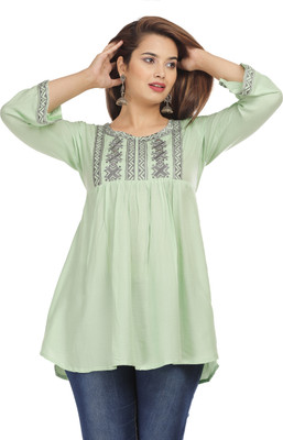 Fashion Point Casual Embellished Women Green Top