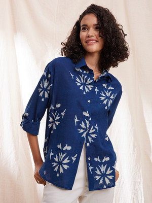Pink Fort Casual Floral Print Women Blue Top