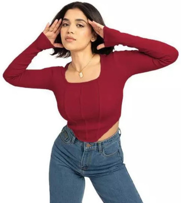 Trend For You Casual Solid Women Maroon Top