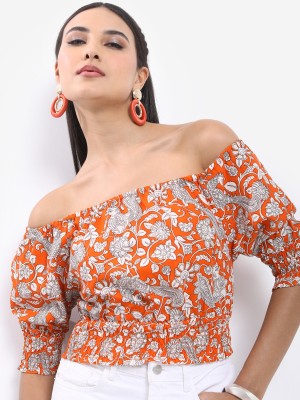 Vishudh Casual Printed Women Orange Top