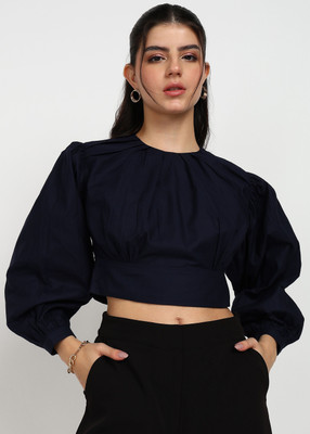 Asami Casual Solid Women Dark Blue Top