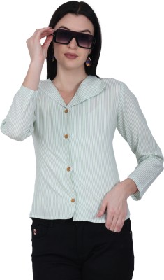 TOOSTYLE Casual Striped Women Green Top