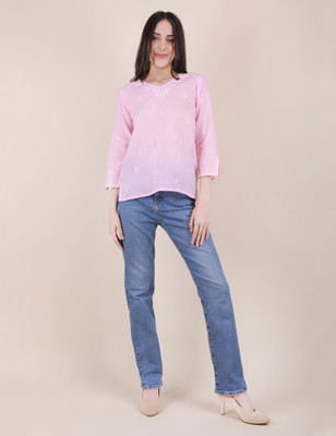 SHWET Casual Embroidered, Ethnic Motifs Women Pink Top