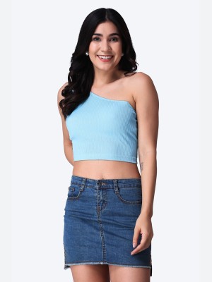 POPWINGS Casual Solid Women Blue Top