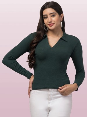 MISS DESIRE Casual Solid Women Green Top