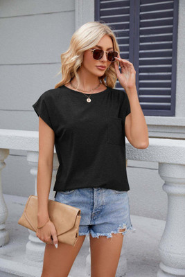 OUTZIDR Casual Solid Women Black Top