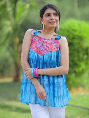 Youthnic Party Tie & Dye Women Blue Top