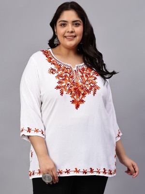 indietoga Casual Embroidered Women White Top