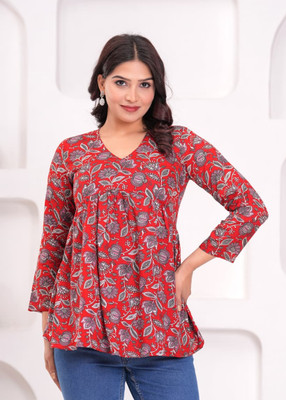 RAJDHANI CREATION Casual Floral Print Women Red Top