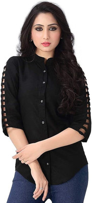 Himani sports Casual Solid, Self Design Women Black Top