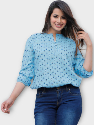 Himanc Enterprises Casual Printed Women Blue Top
