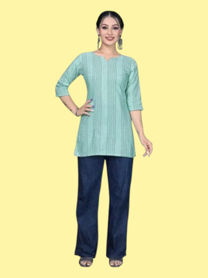 HouseOfCommon Women Printed Straight Kurta(Blue)