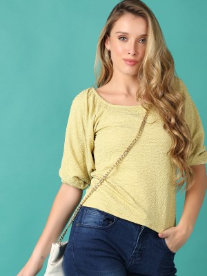 V-MART Casual Solid Women Yellow Top