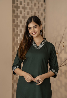 RADHEGOVIND Casual Embroidered Women Green Top