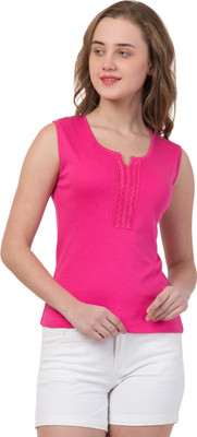HouseOfCommon Casual Solid Women Pink Top