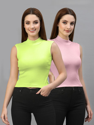 FRISKERS Casual Solid Women Pink, Light Green Top