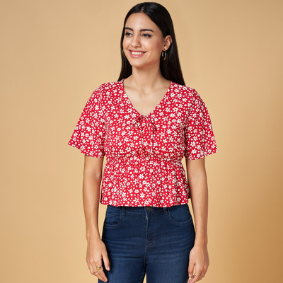 PEOPLE Casual Printed Women Red Top