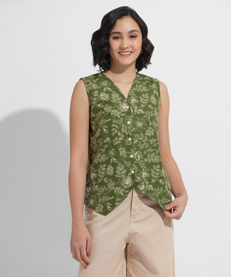 FashFun Formal 3/4 Sleeve Printed Women Green Top