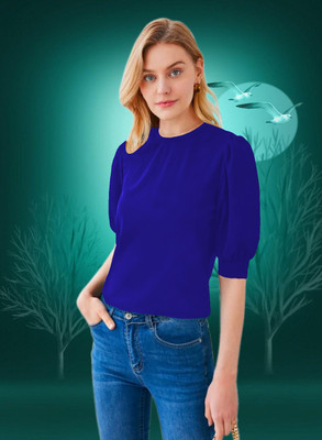 Maheshvi Casual Solid Women Blue Top