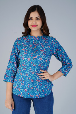SAARSHE Casual Striped Women Light Blue, Blue, Red Top