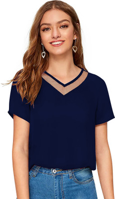 Triostitchers Casual Solid Women Grey Top