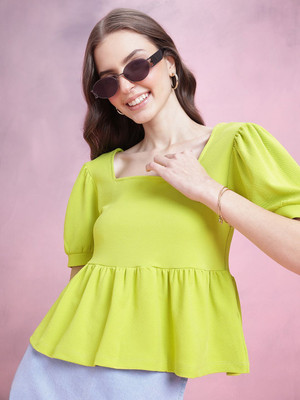 Dressberry Casual Solid Women Green Top