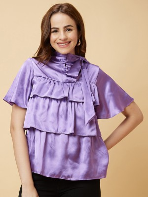 Globus Casual Solid Women Purple Top