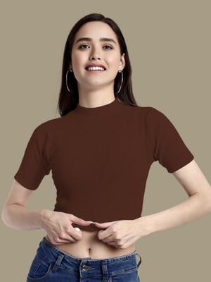Dream Beauty Fashion Casual Solid Women Brown Top