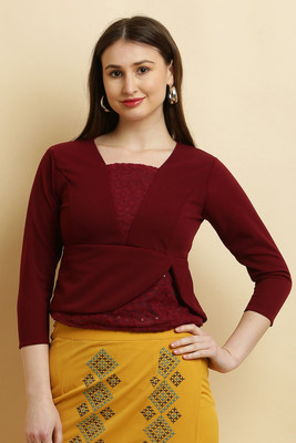 DESTINYPPAREL Casual Solid Women Maroon Top