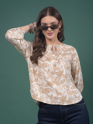 CRIMSOUNE CLUB Casual Floral Print Women Brown Top