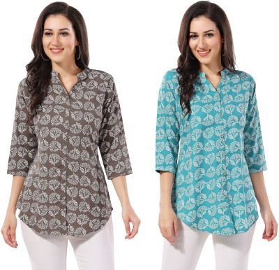 Meher Impex Casual Printed Women Brown, Light Blue Top