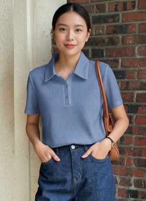 Leriya Fashion Casual Solid Women Blue Top